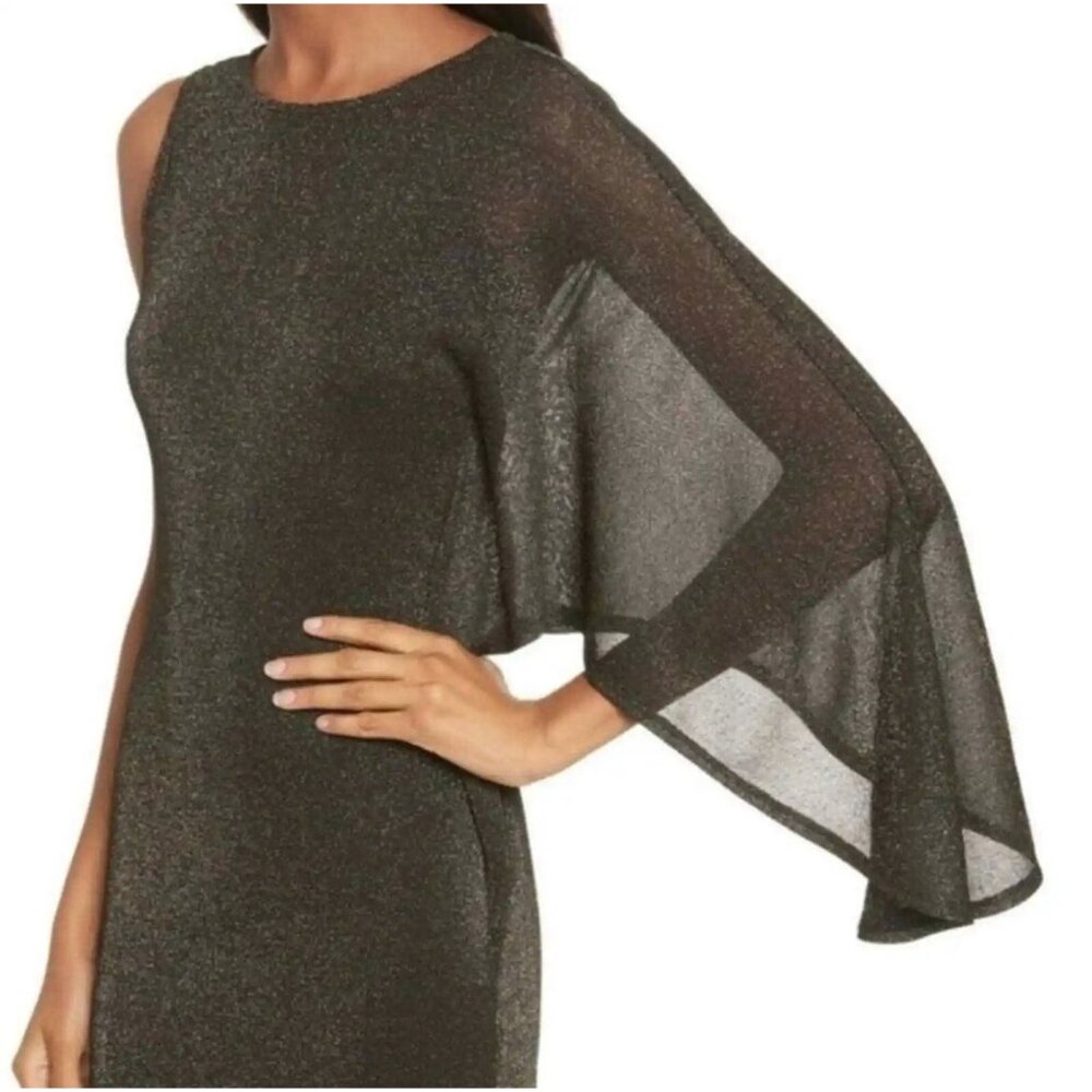 Ted Baker Womens Small Monyca Draped One Shoulder Dress Gold Metallic Cocktail - Picture 3 of 16